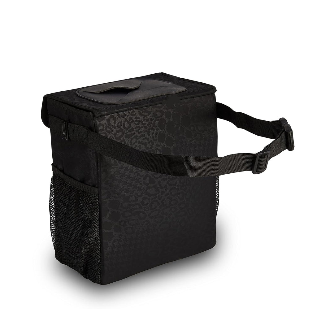 SIBOFUEGO Cute Car Trash Can with Lid - Leak Proof Bag Hanging Waterproof Garbage Storage Pockets Multipurpose Collapsible Organizer (Black Leopard)