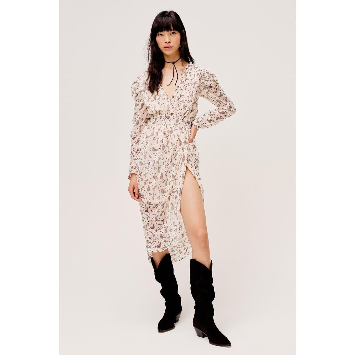 long sleeve asymmetric midi dress