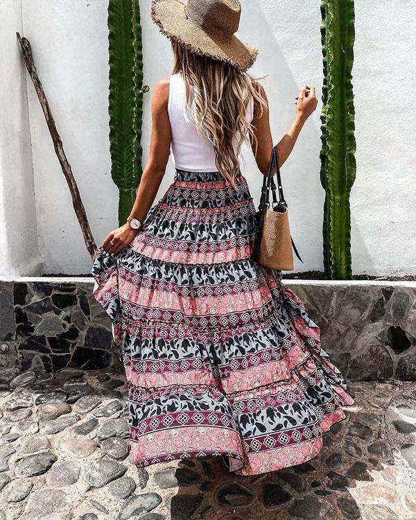 fashion print irregular hem flowy skirt