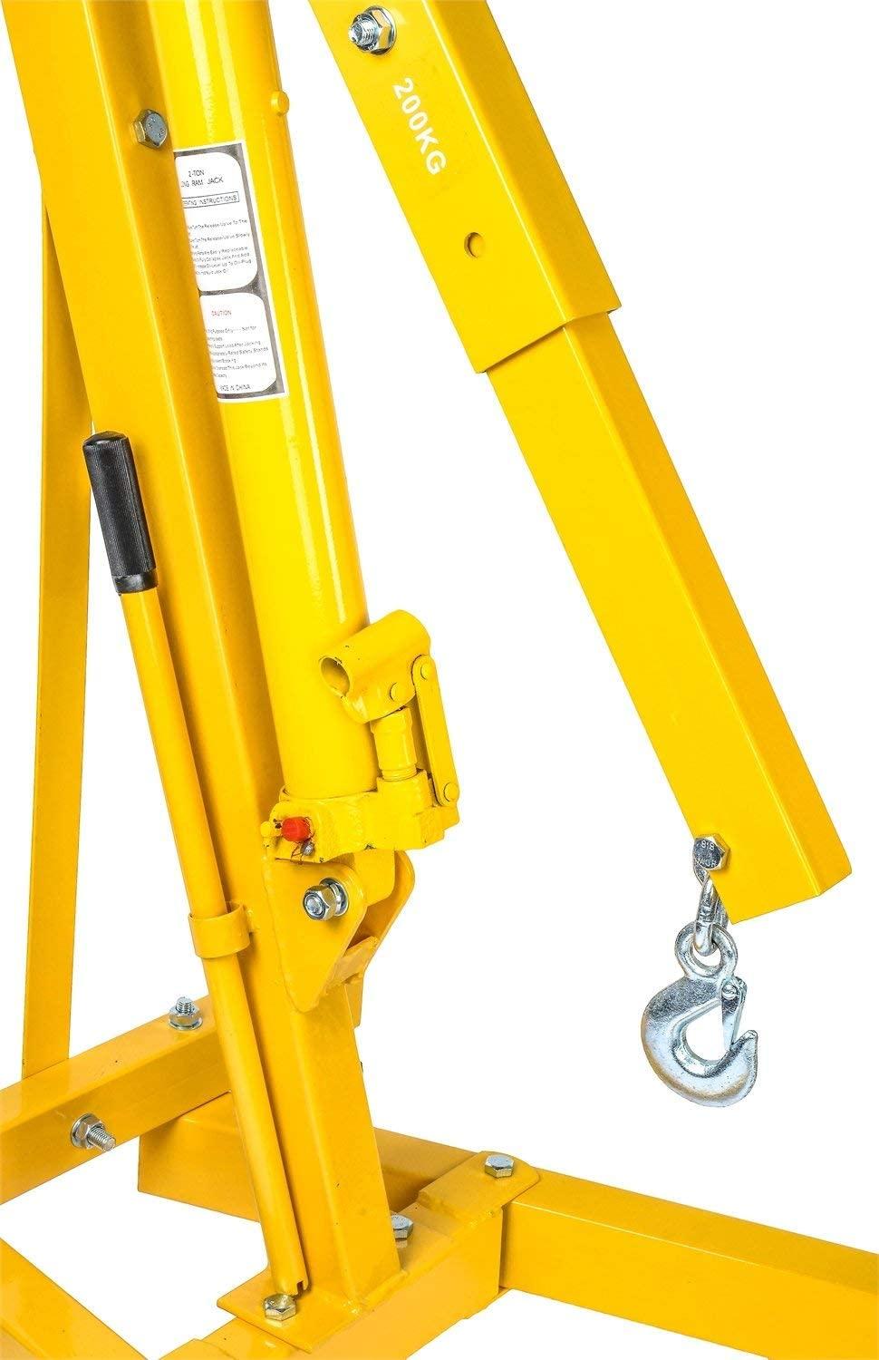 JEGS 1/2-Ton Automotive Shop Crane | Up To 1,000 LBS Capacity | 29” to 44” WorBoom Ran| Lifting Ran12” - 88” | Folds For Stora| Uses 4 Caster Wheels | Steel With Yellow Finish