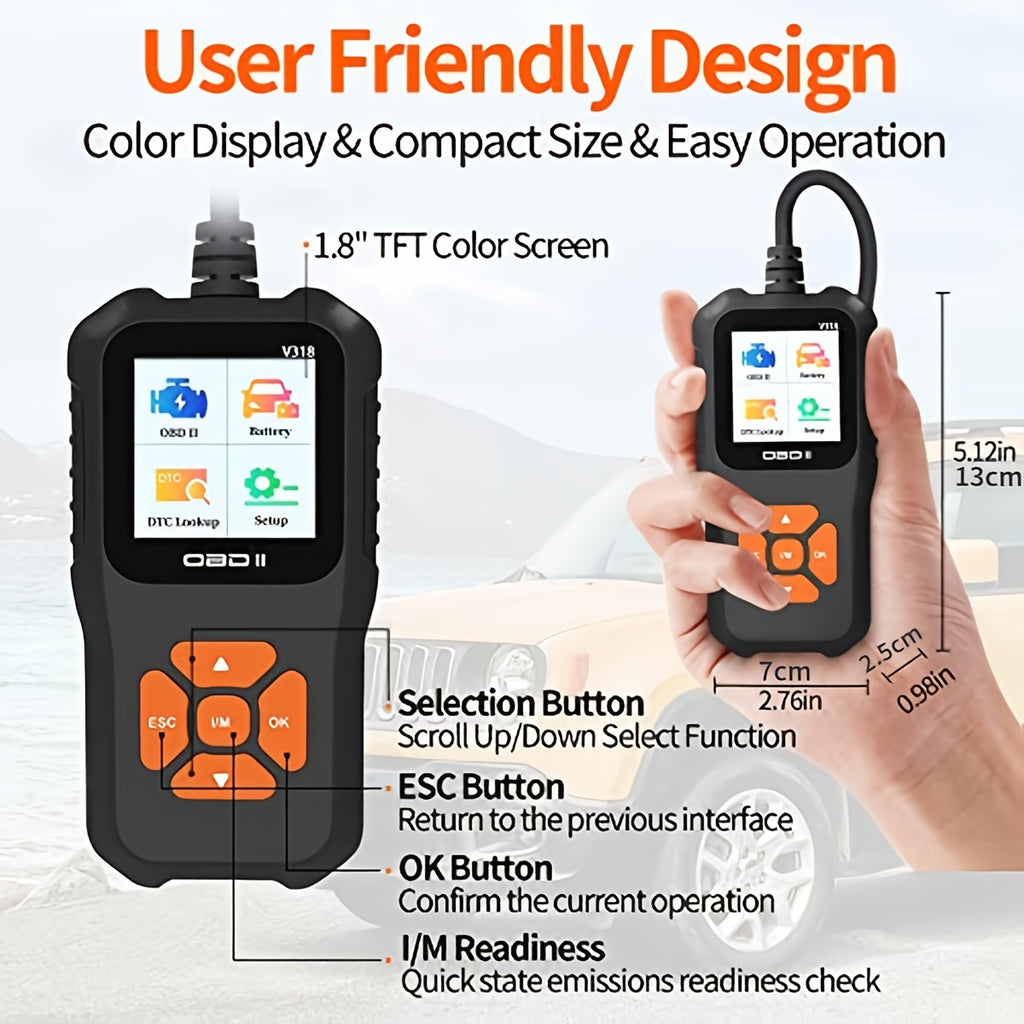 Car OBD2 Scanner Check Engine Light Fault Code Reader Battery VoltaRead Tool For All OBD II Protocol Vehicles Since 1996 Color Screen V318