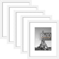 upsimples 8x10 Picture Frame Set of 5,Display Pictures 5x7 with Mat or 8x10 Without Mat,Wall Gallery Photo Frames, White