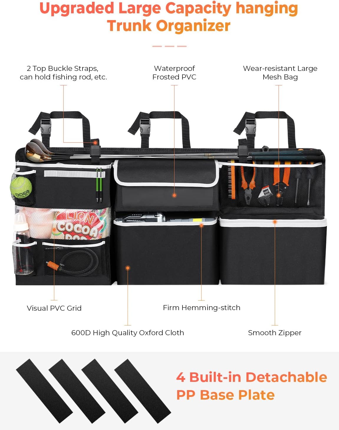 Oasser Car Storage Organizer Version, Hanging Trunk Organizer with 10 Different Functional Storage Bags, Car Trunk Organizer for SUV Truck MPV VAN