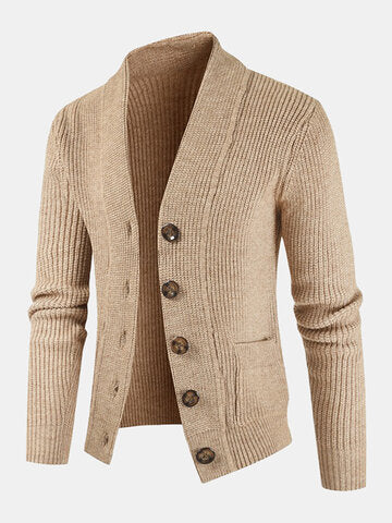 mens plain butt front thick double pockets cotton raglan sleeve sweater coat