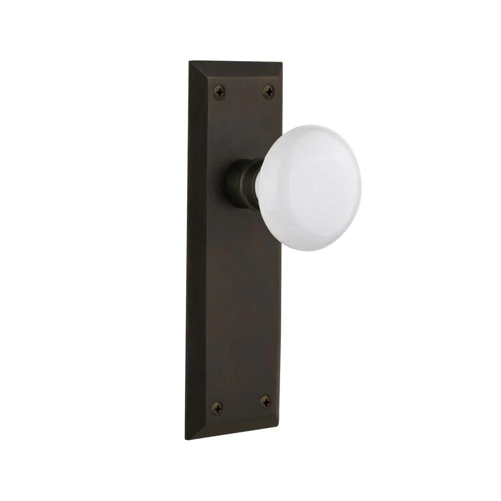 York Plate 2-3/8 in. Backset Oil-Rubbed Bronze PassaHall/Closet White Porcelain Door Knob