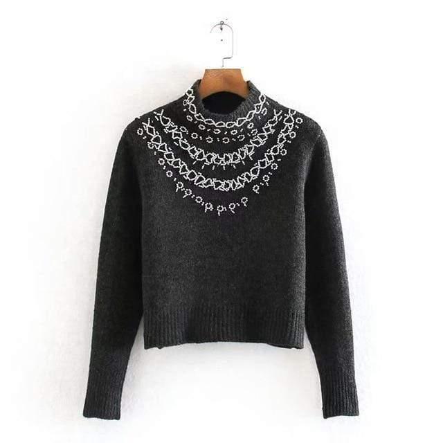 slim beading o-neck sweater
