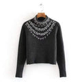 slim beading o-neck sweater