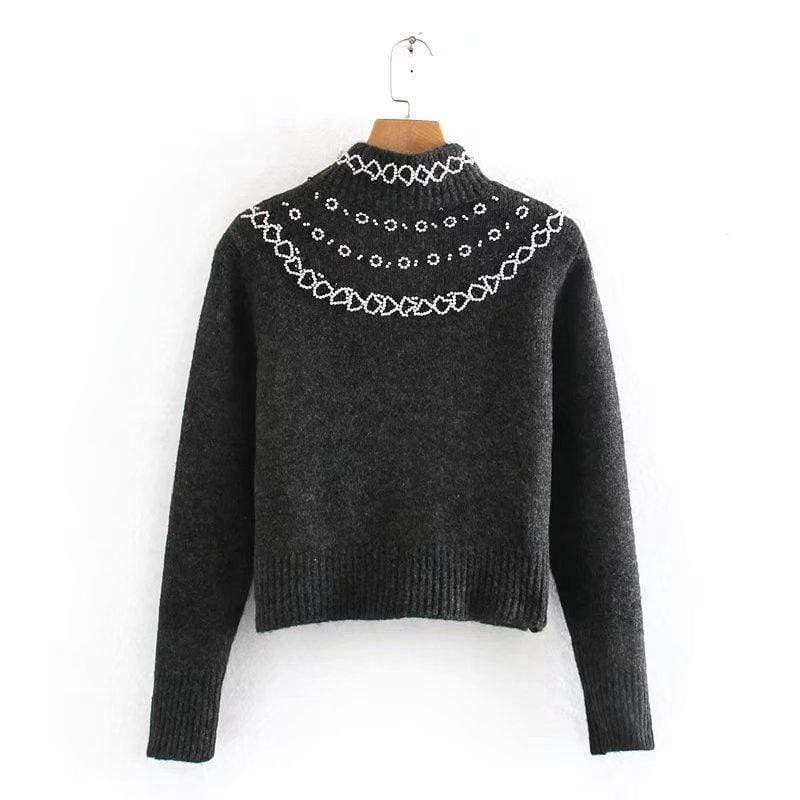 slim beading o-neck sweater