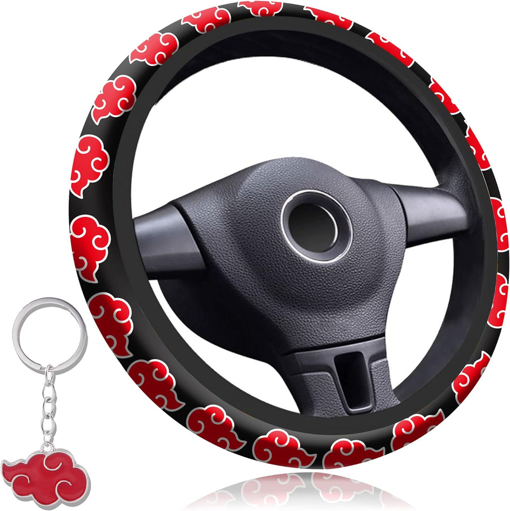 LYEXOPB Anime Steering Wheel Cover Anime Car Accessories for Men Women with Keychains, 15 Inch Anti-Slip Car Steering Wheel Covers Universal Fit