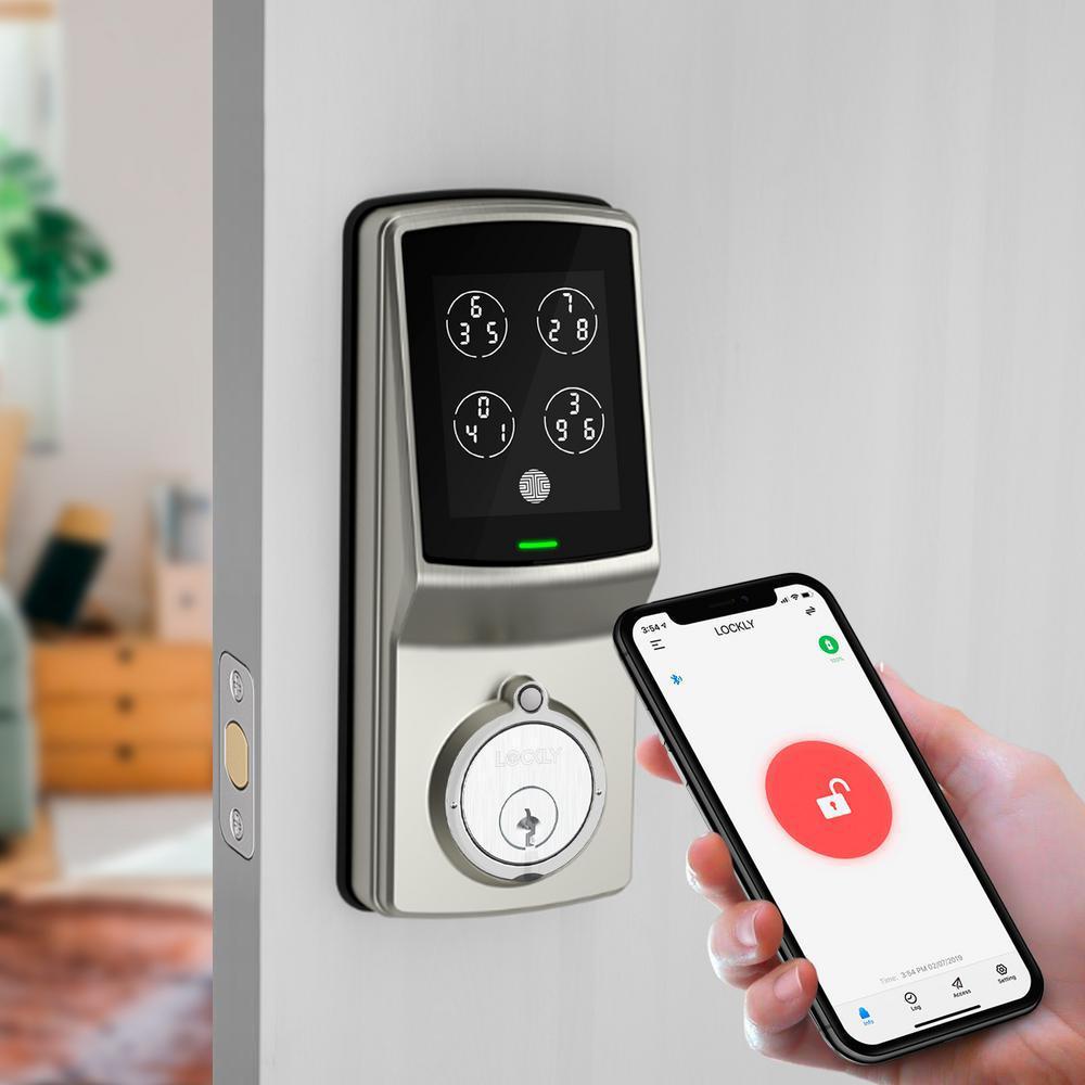Model-S Satin Nickel Single-Cylinder Smart Deadbolt Lock with Keypad, Bluetooth and Discrete PIN Code Input