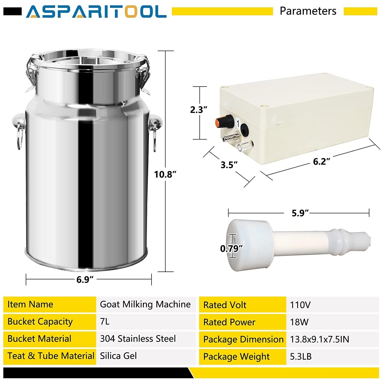 Goat MilMachine 7L Milk Machine Electric Automatic Goat Milker with Continuously Adjustable Suction Vacuum Pump & Portable  Bucket for Livestock
