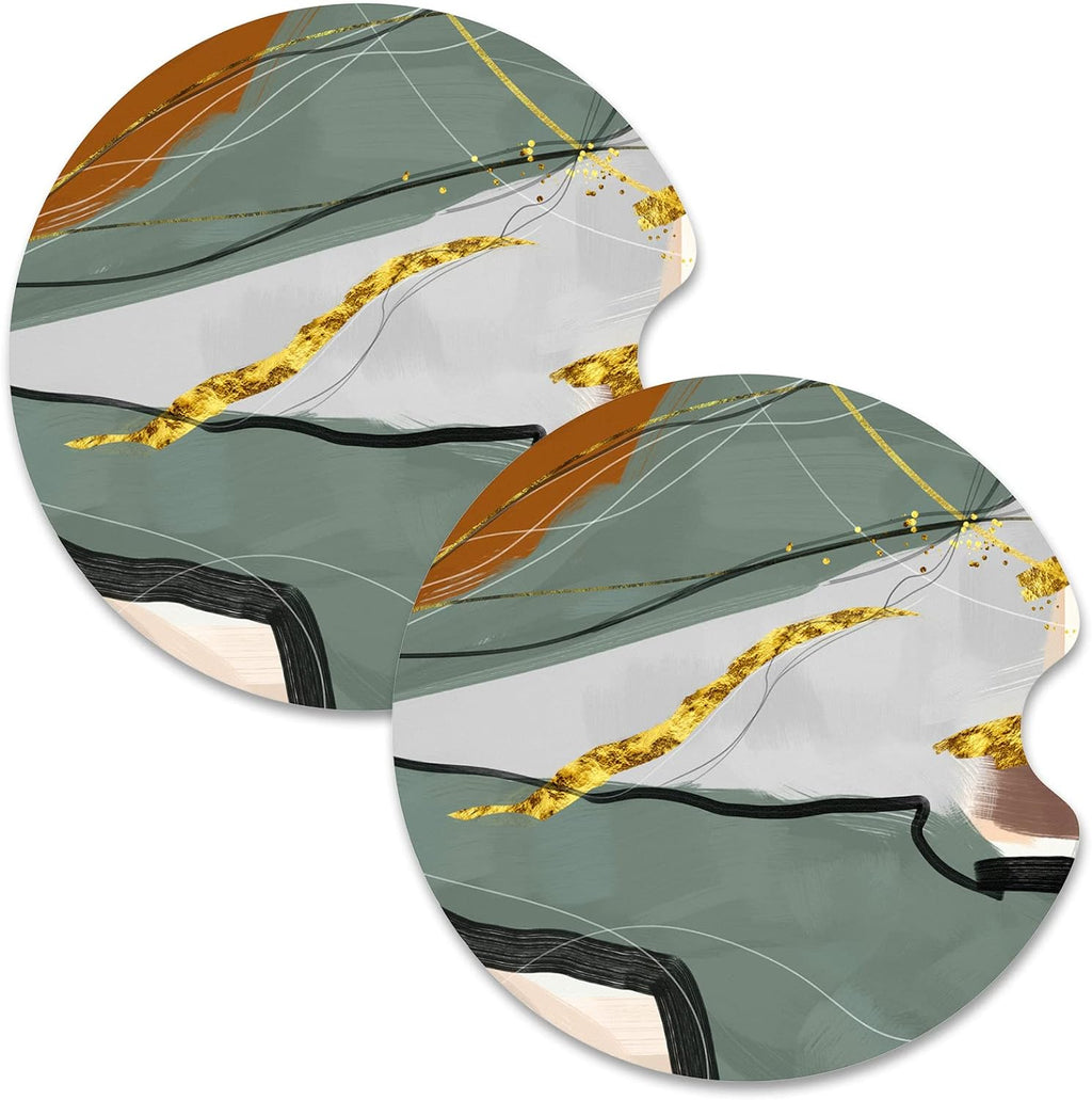 Nipichsha Car Cup Holder Coasters, Car Coasters for Cup Holders, 2 Pack Anti Slip Insert Coaster, Rubber Car Cup Mat with A Finger Notch, Cute Car Interior Accessories for Women Men(Abstract Line Art)