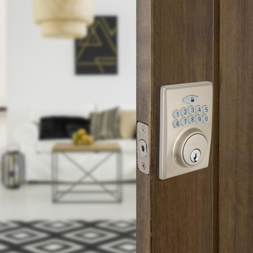 Square Satin Nickel Electronic Single Cylinder Keypad Deadbolt
