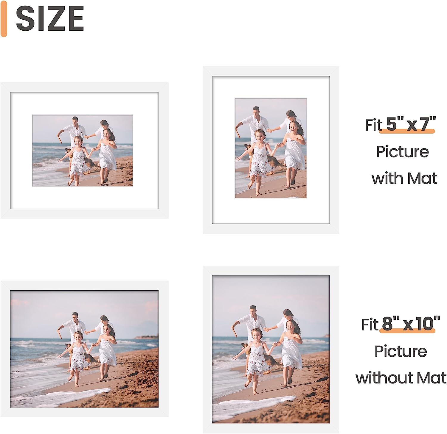 upsimples 8x10 Picture Frame Set of 5,Display Pictures 5x7 with Mat or 8x10 Without Mat,Wall Gallery Photo Frames, White