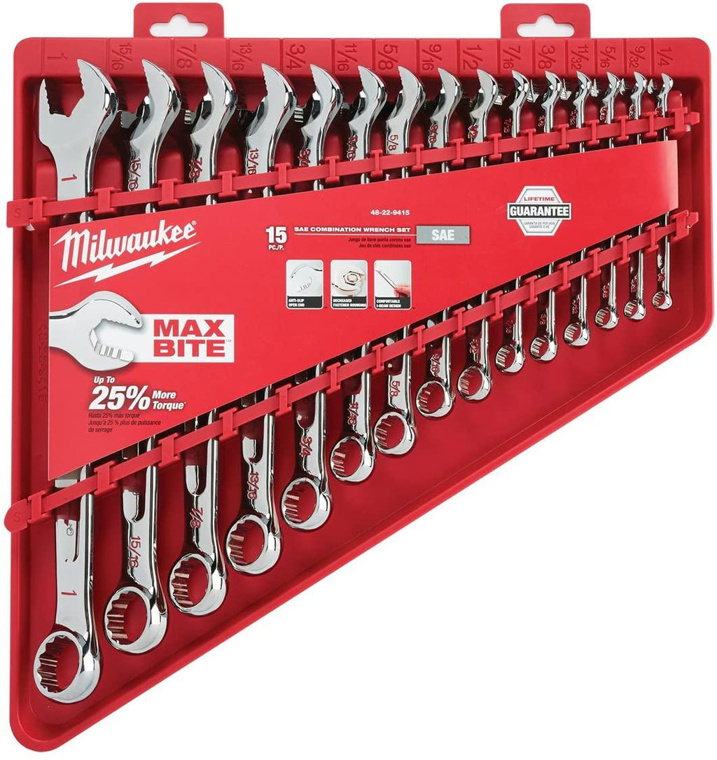 Milwaukee Combination Wrench Sets Bundle - 2 Items - Metric (8mm-22mm) SAE (1/4"-1") 48-22-9415 48-22-9515