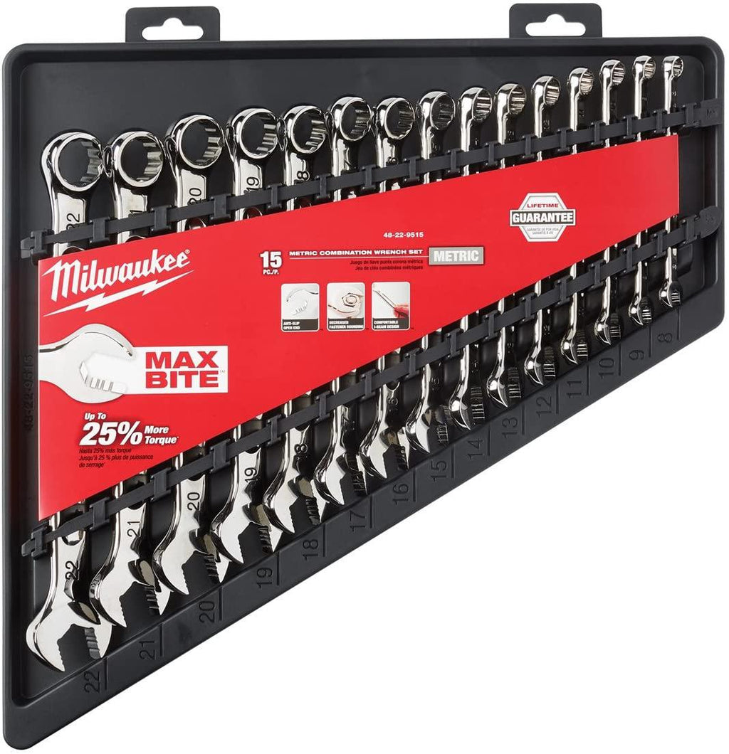 Milwaukee Combination Wrench Sets Bundle - 2 Items - Metric (8mm-22mm) SAE (1/4"-1") 48-22-9415 48-22-9515