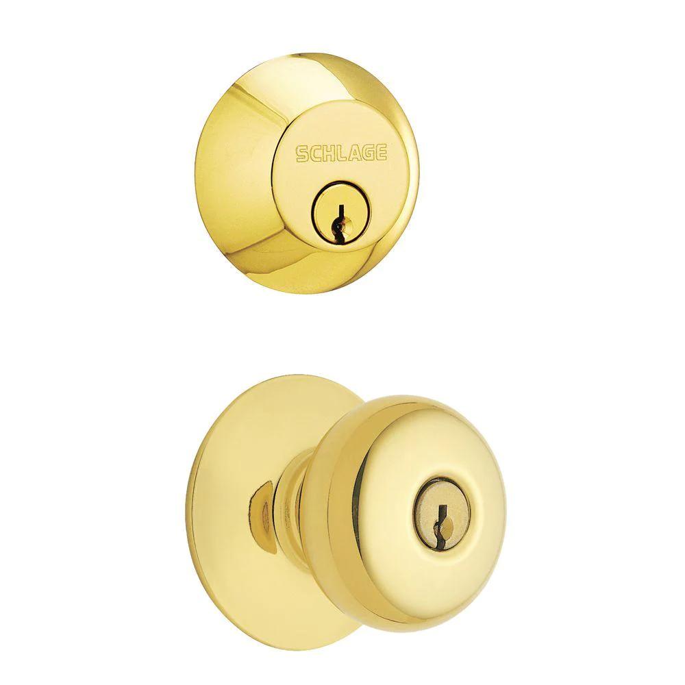 Plymouth Single Cylinder Bright Brass Knob Combo Pack