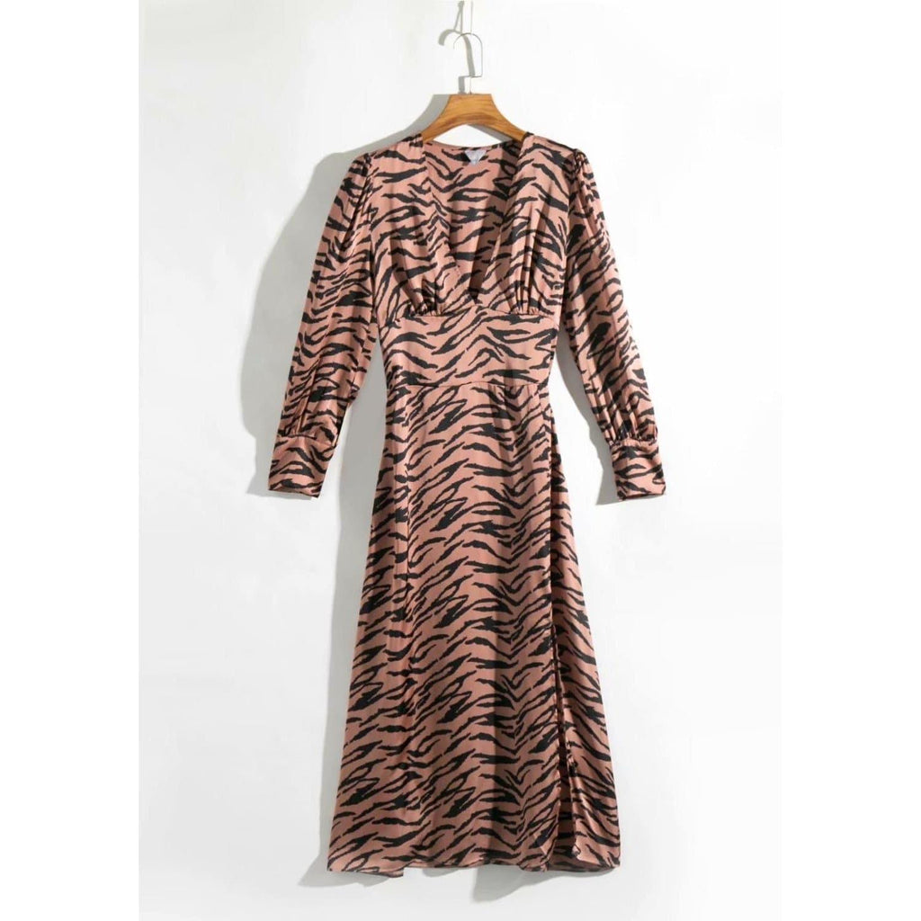leopard v-neck midi dress