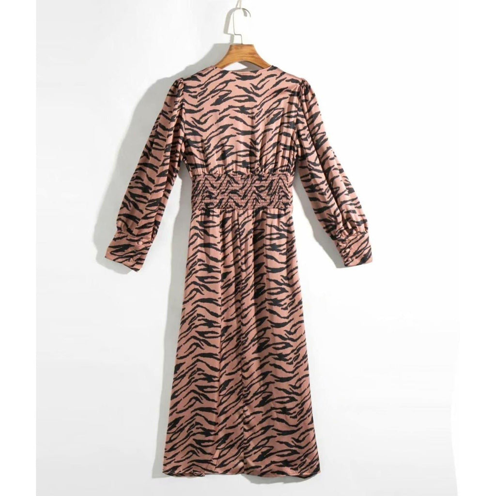 leopard v-neck midi dress