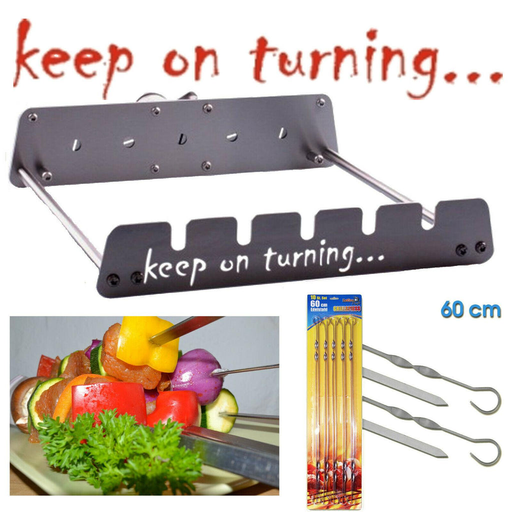 5 Skewer Rotisserie Rack Grill Automatic Rotating Motor Operated BBQ Set