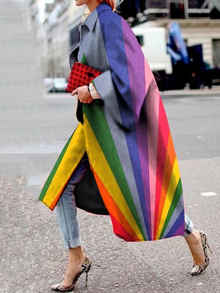 Long Flared Sleeve Printed Loose Coat
