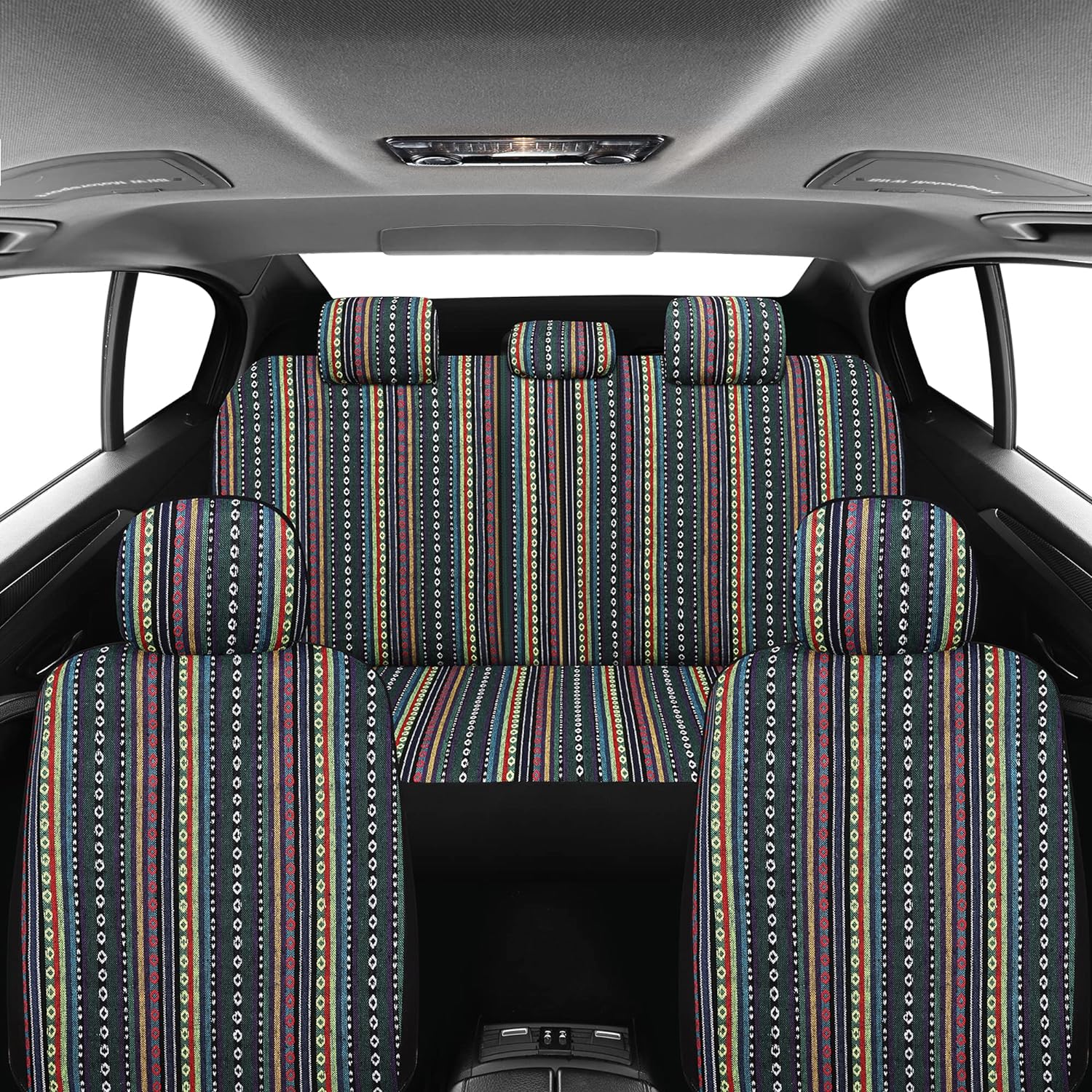 Pariitadin Baja Saddle Blanket Car Seat Covers Full Set with Seat Belt Pads, Washable Breathable Striped Woven Cloth Seat Covers for Cars Interior, Universal Fit Most Cars, Airbag Compatible, Red/Blue