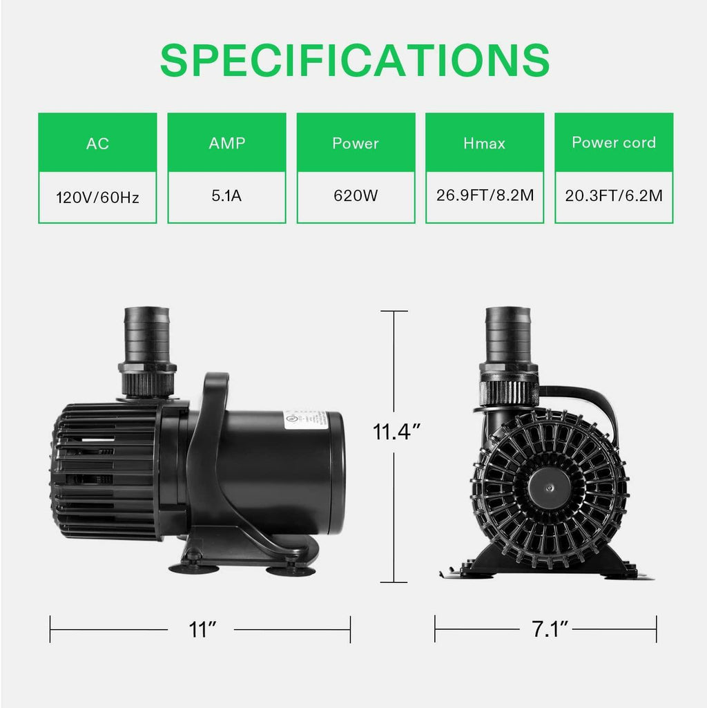 VIVOSUN 9000 GPH Submersible Water Pump 620W Pond Pump Ultra Quiet Aquarium Pump with 26.9 FT. Lift Height for Pond Waterfall, Fish Tank, Statuary, or Hydroponics