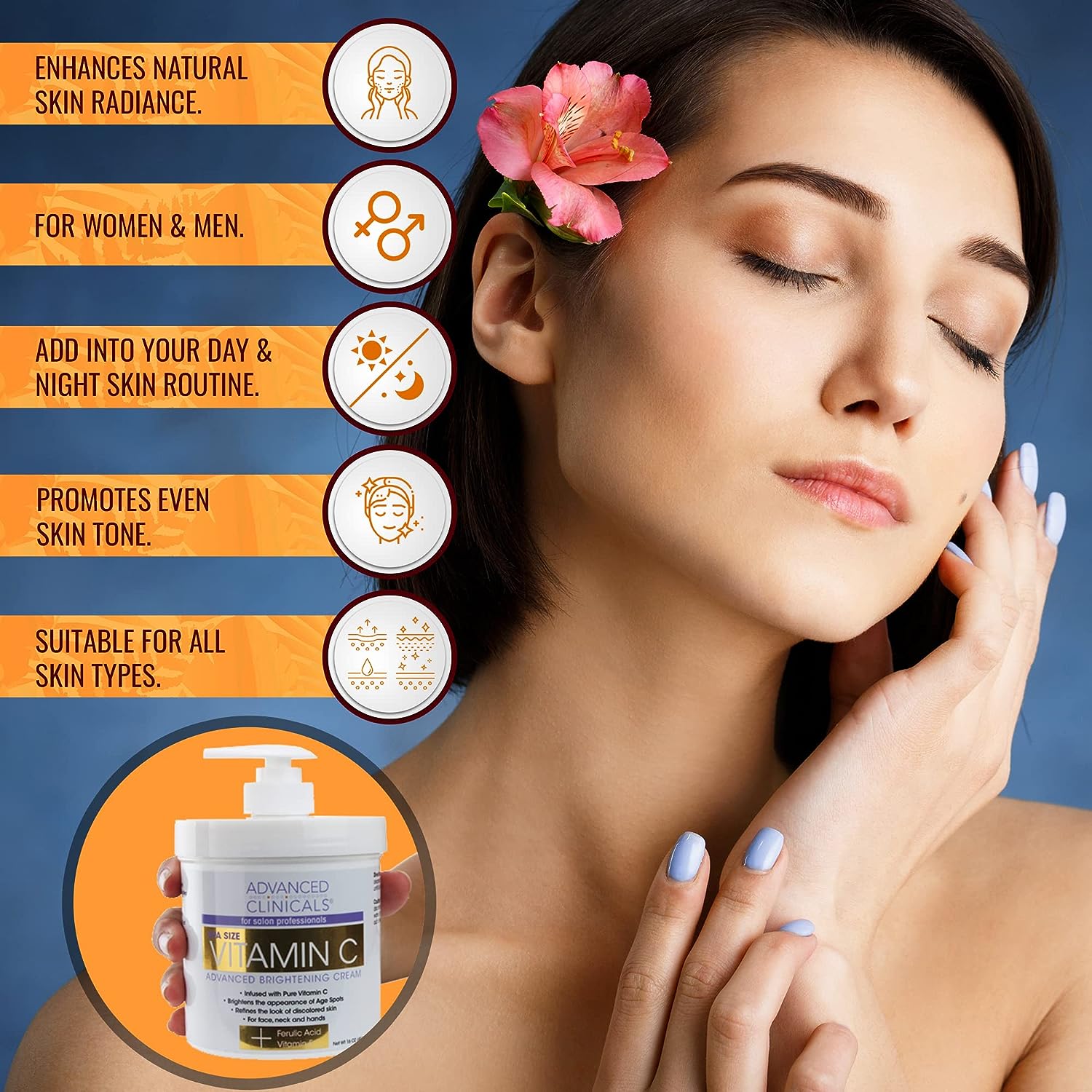 Advanced Clinicals Vitamin C Cream Face Lotion &amp; Body Lotion Moisturizer | Anti Aging Skin Care Firming &amp; Brightening Cream For Body, Face, Uneven Skin Tone, Wrinkles, &amp; Sun Damaged Dry Skin, 16 Oz