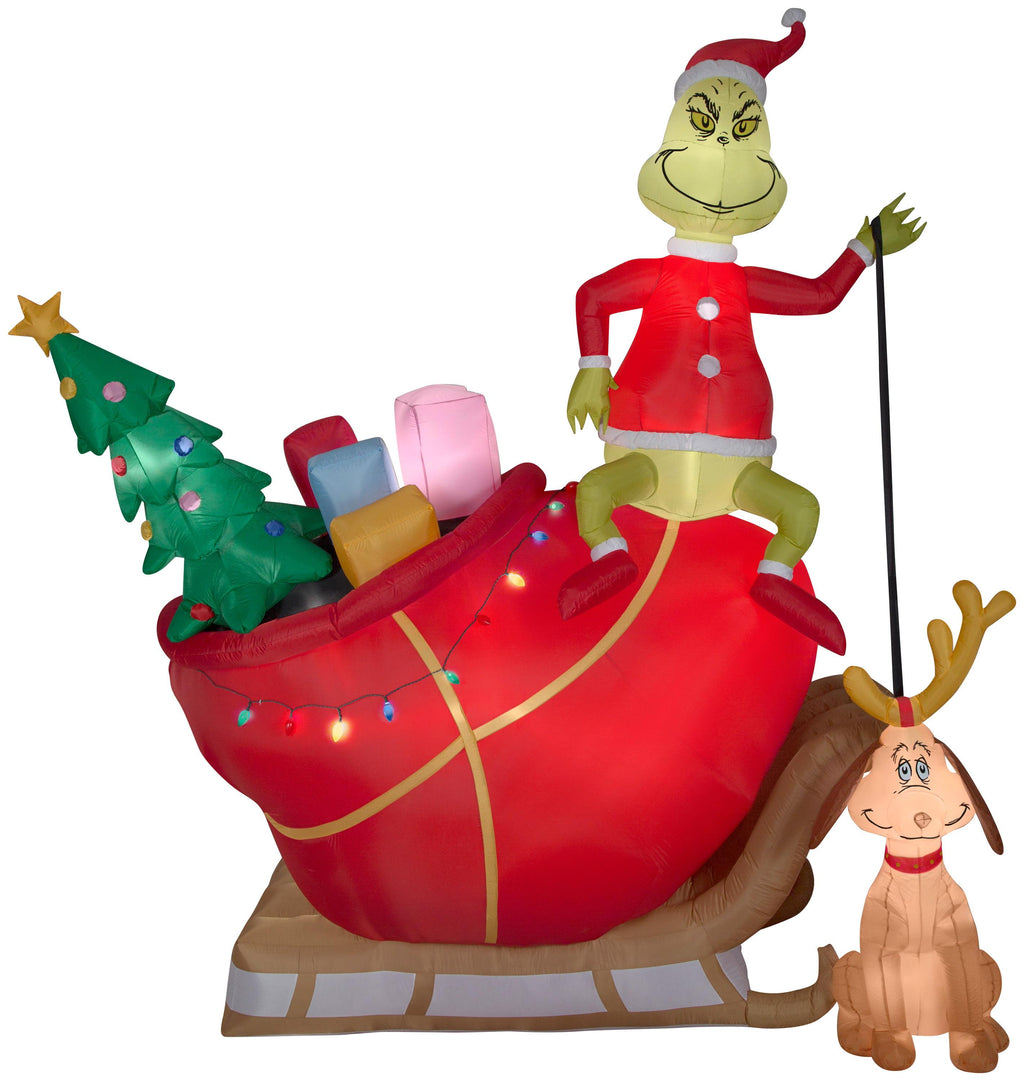 Dr. Seuss Grinch Max in Sled Christmas Yard Inflatable, 144"