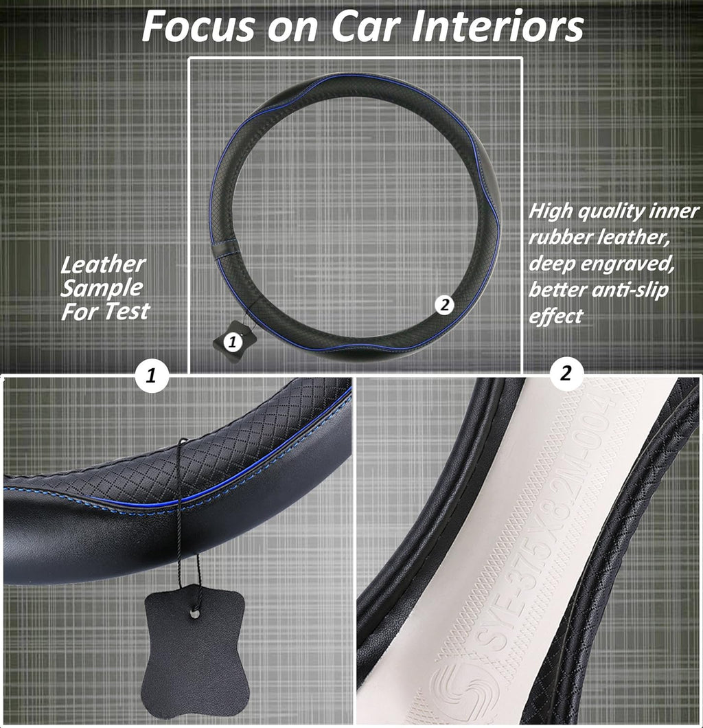 Car Steering Wheel Cover, Anti-Slip, Safety, Soft, Breathable, Heavy Duty, Thick, Full Surround, Sports Style (Black Blue)