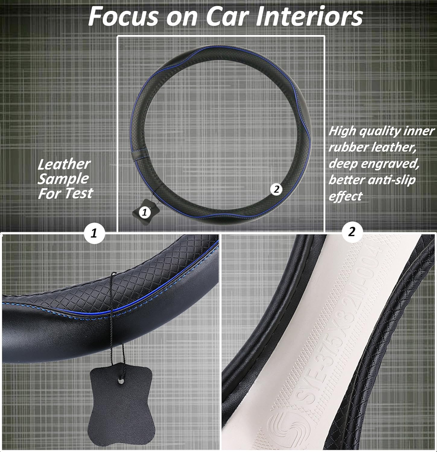 Car Steering Wheel Cover, Anti-Slip, Safety, Soft, Breathable, Heavy Duty, Thick, Full Surround, Sports Style (Black Blue)