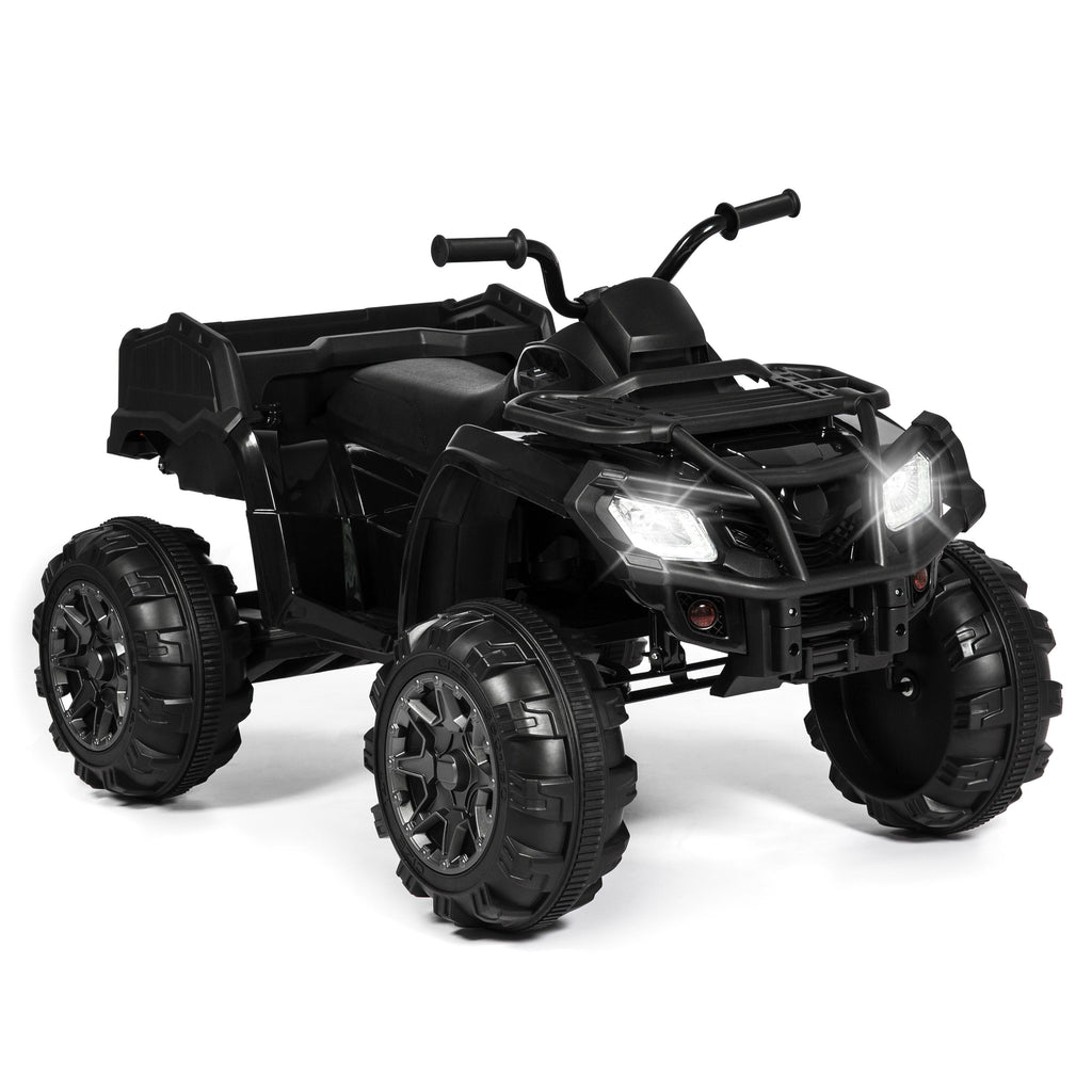 12V Kids Powered ATV Quad 4-Wheel Ride On Car w/ 2 Speeds, Spring Suspension, MP3, Stora- Black