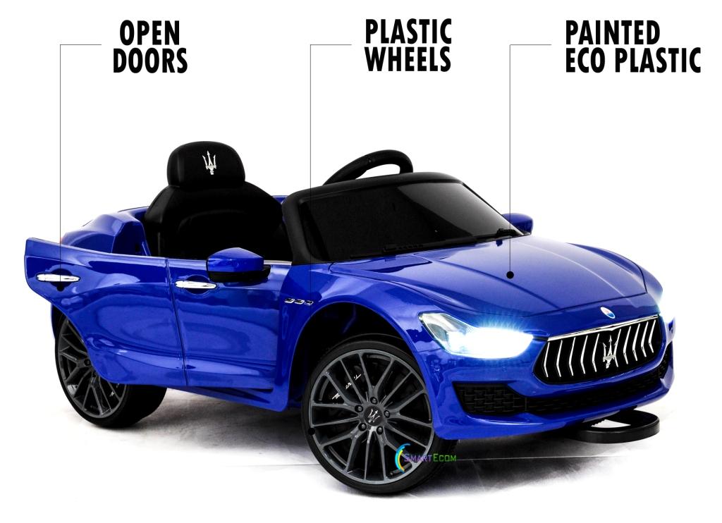 12V Maserati Ghibli Ride on electric power car For Kids Remote Control MP3 LED lights Opening doors - Blue