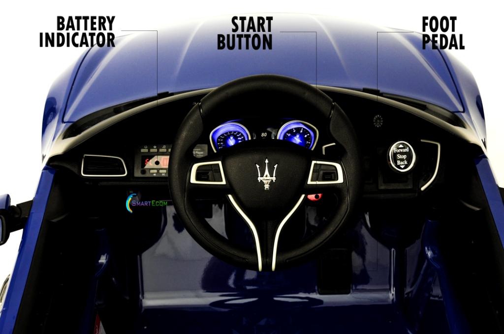 12V Maserati Ghibli Ride on electric power car For Kids Remote Control MP3 LED lights Opening doors - Blue