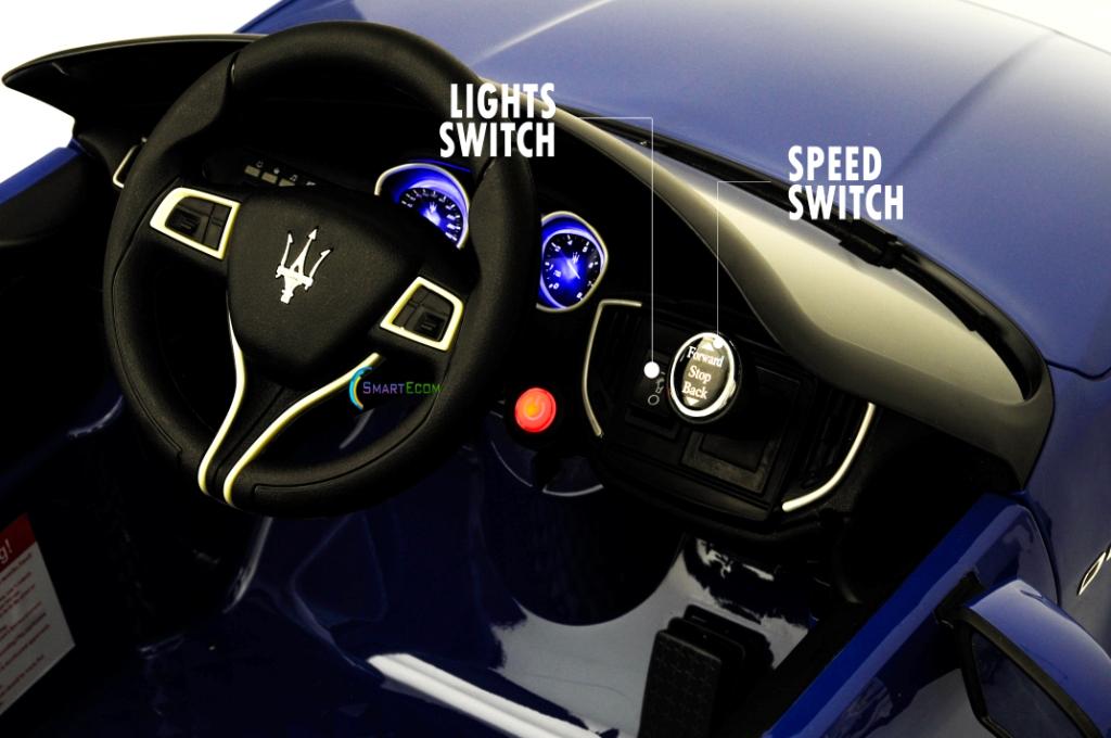 12V Maserati Ghibli Ride on electric power car For Kids Remote Control MP3 LED lights Opening doors - Blue