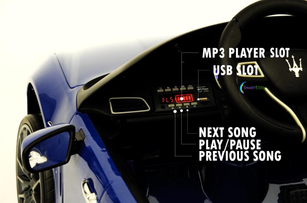 12V Maserati Ghibli Ride on electric power car For Kids Remote Control MP3 LED lights Opening doors - Blue
