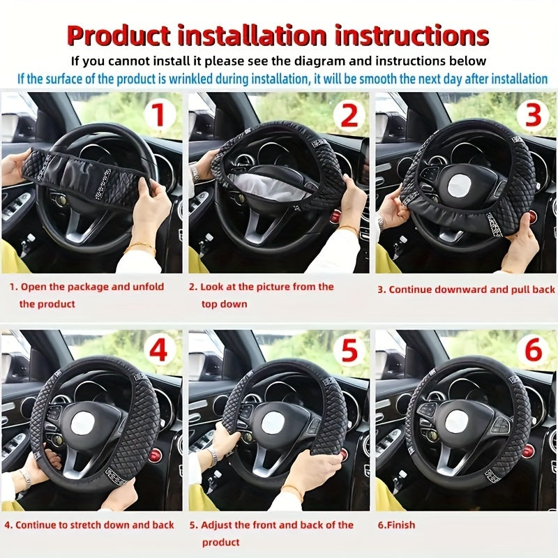 Bling Soft Faux Leather Car Steering Wheel Cover Non-Slip Heat And Cold Protector
