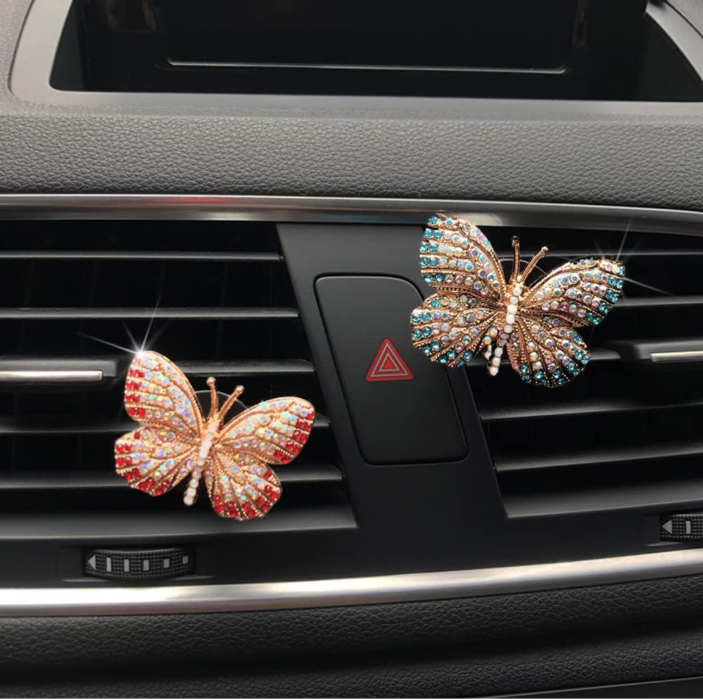 ZOSTLAND Rhinestone Car Decorative Clip,Car Air Fresheners,Metal Car Air Vent Clip,Personalized Automotive Interior Decoration Accessories,Car Decor Gift for women,Girl,man (2pcs Butterfly)
