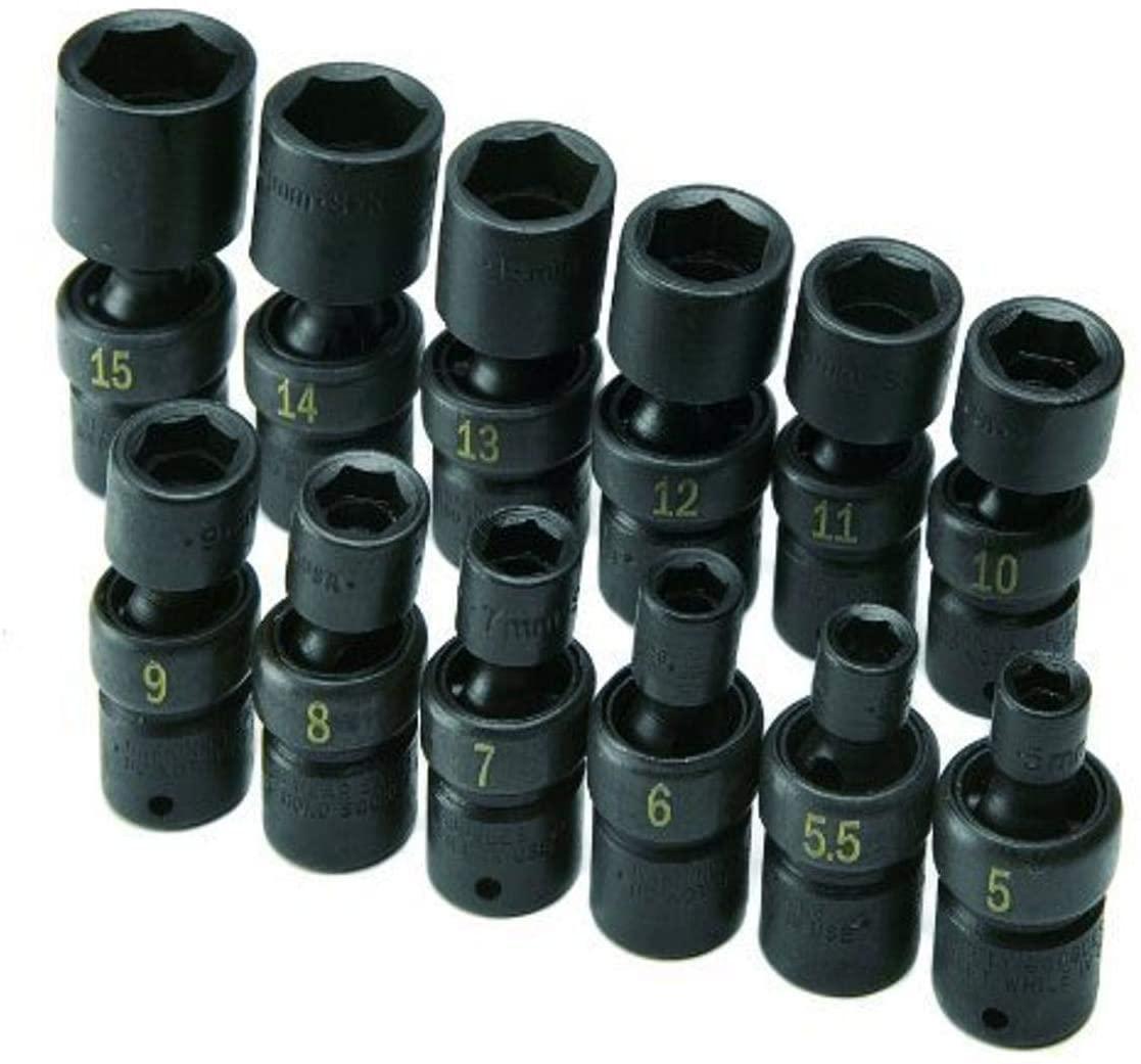 SK Hand Tools 32350 12-Piece 1/4-Inch Drive 6 Point Swivel Metric High Visibility Impact Socket Set