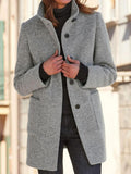Double-pocket Single-breasted Casual Woolen Coat