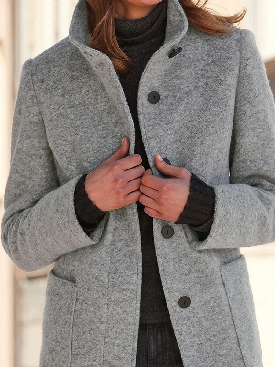 Double-pocket Single-breasted Casual Woolen Coat