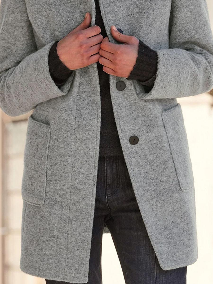 Double-pocket Single-breasted Casual Woolen Coat