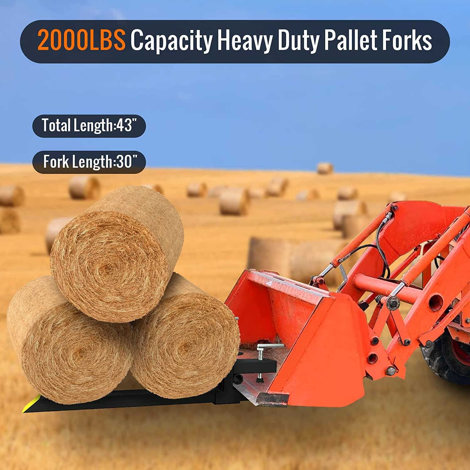 Sulythw Clamp On Pallet Forks, 43” Total Length 2000lbs Heavy Duty Tractor Forks for Loader Bucket or Skid Steer Kubota Tractor