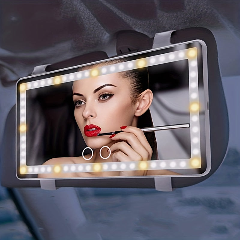 Rechargeable LED Car Makeup Mirror - Sun Visor Mirror With Fill Light For Beauty On-the-Go!