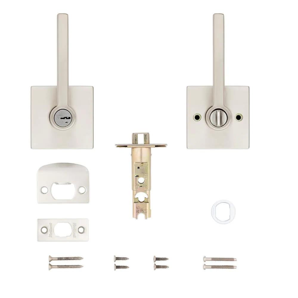 Halifax Square Satin Nickel Keyed Entry Door Lever Featuring SmartKey Security