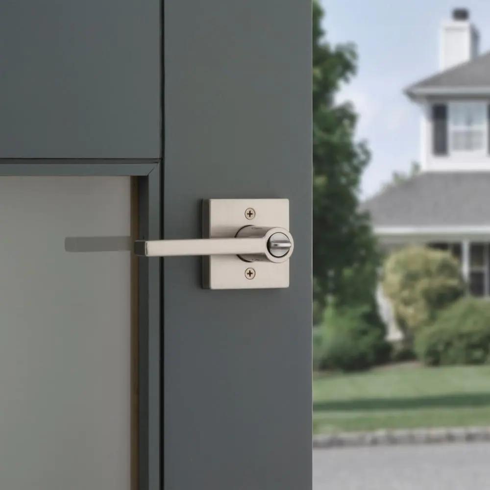 Halifax Square Satin Nickel Keyed Entry Door Lever Featuring SmartKey Security