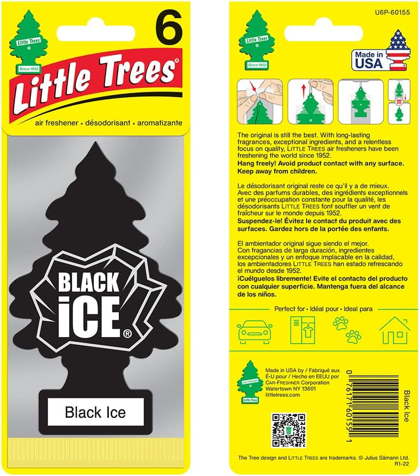 LITTLE TREES Air Fresheners Car Air Freshener. Hanging Tree Provides Long Lasting Scent for Auto or Home. Black Ice, 24 Air Fresheners