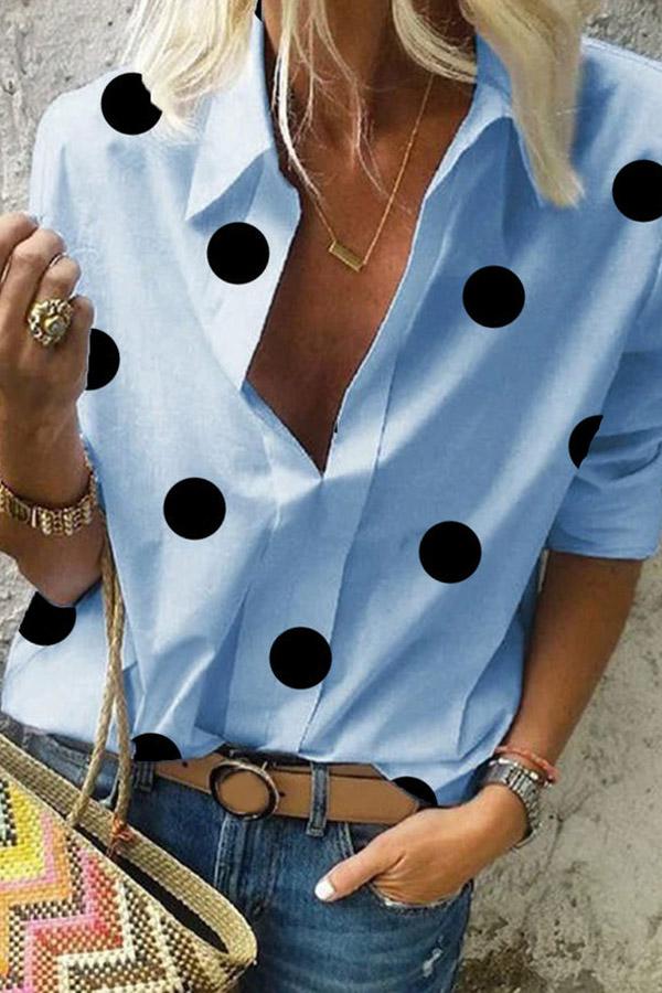 Polka Dot A Lapel Long Sleeve Blouse