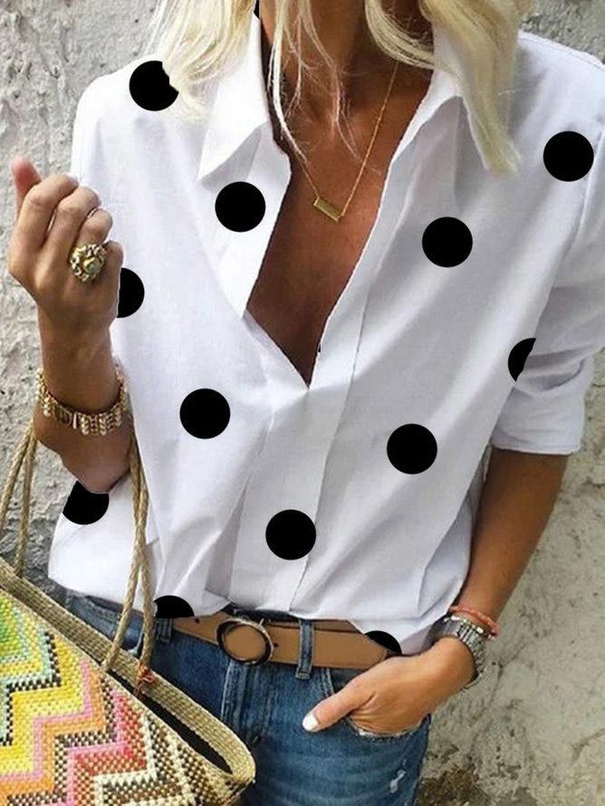 Polka Dot A Lapel Long Sleeve Blouse