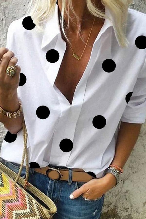 Polka Dot A Lapel Long Sleeve Blouse